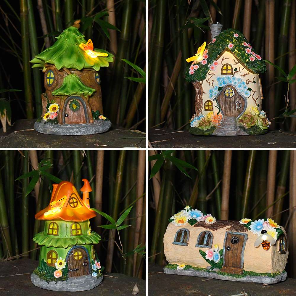 太阳能树脂小屋圣诞户外庭院花园装饰LED小夜灯童话氛围创意摆件