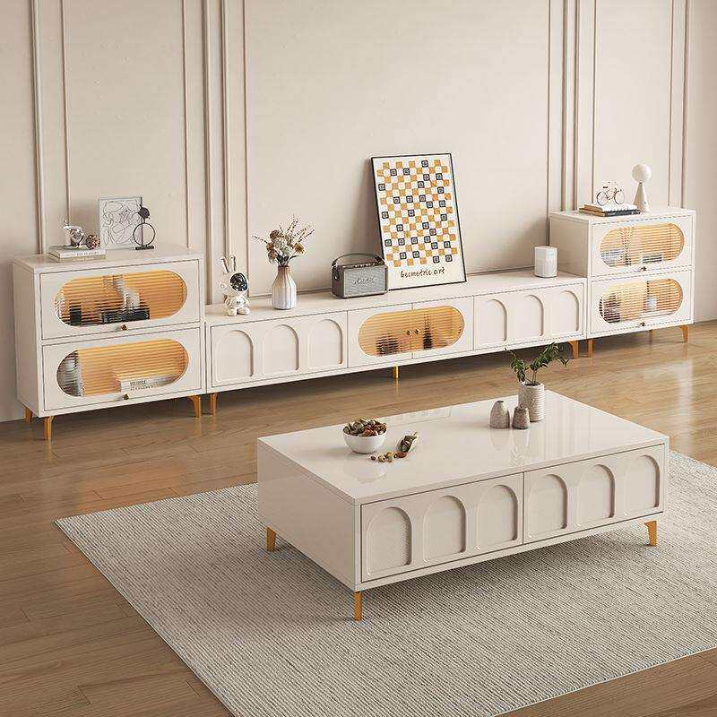 实木电视柜茶几组合小户型家用电视柜客厅奶油风茶几带抽屉包安装