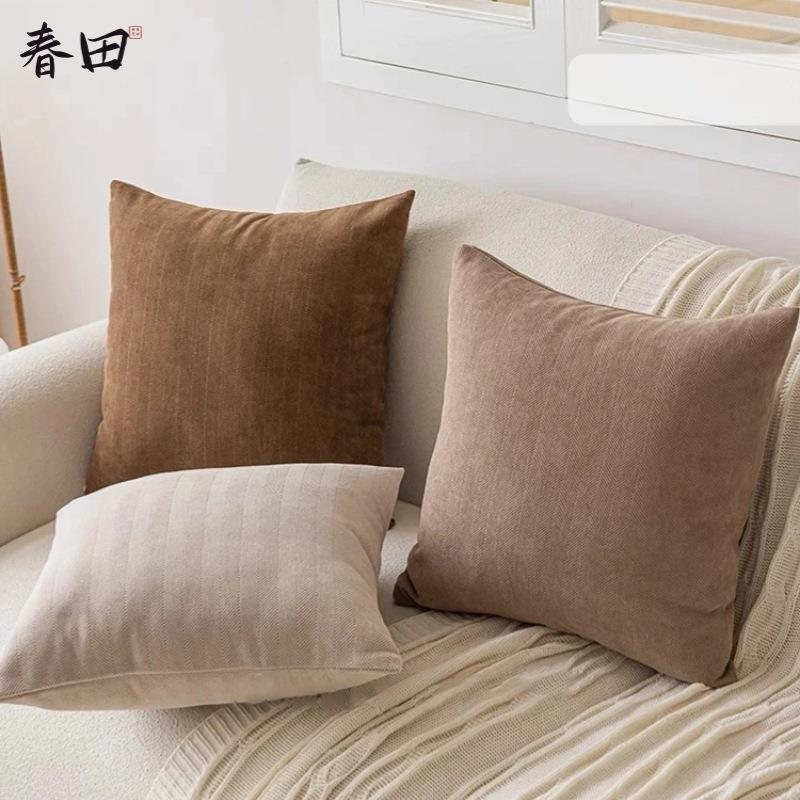 纯色雪尼尔抱枕套北欧简约奶油风咖棕大靠垫靠枕腰靠沙发靠背