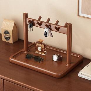 桌面置物架家用门口钥匙挂架收纳实木入户门装饰托盘物品摆放架子