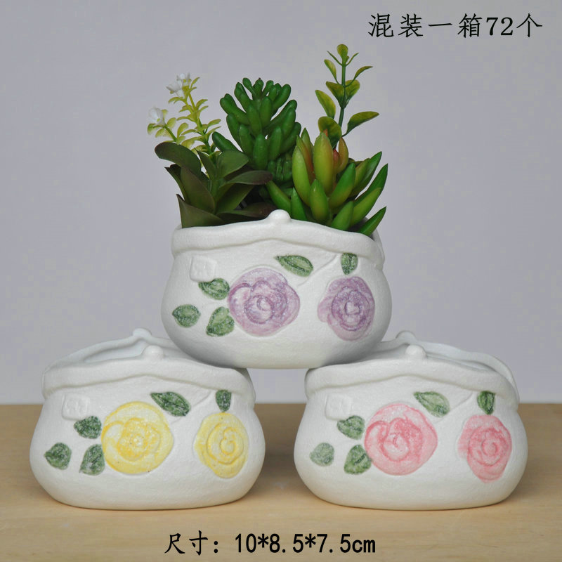 厂家直销陶瓷手绘花盆多肉植物花盆家居园艺花圃花盆批发QT421