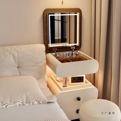 实木梳妆台卧室小型床头柜一体可移动法式奶油风小户型迷你化妆桌
