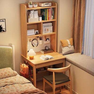 实木书桌书架一体桌带洞洞板儿童学习桌家用小户型床边办公电脑桌