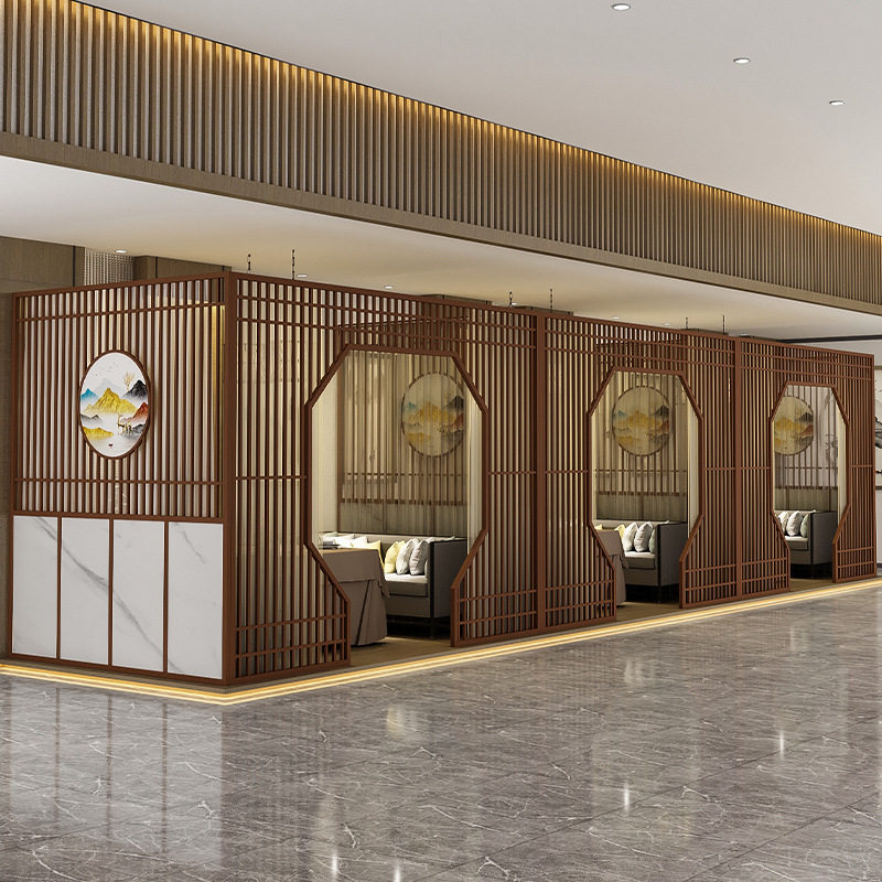新中式铁艺饭店隔断包间餐厅卡座包厢月亮门屏风火锅店烧烤店拱门