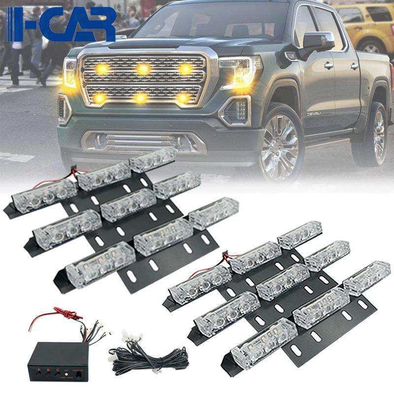 54led一拖六汽车中网爆闪灯12v改装开道警示灯皮卡货车频闪灯