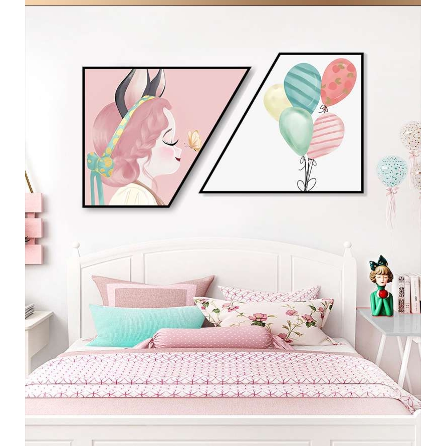 儿童房装饰画卡通创意梯形组合女孩卧室墙壁画温馨公主房床头挂画图片