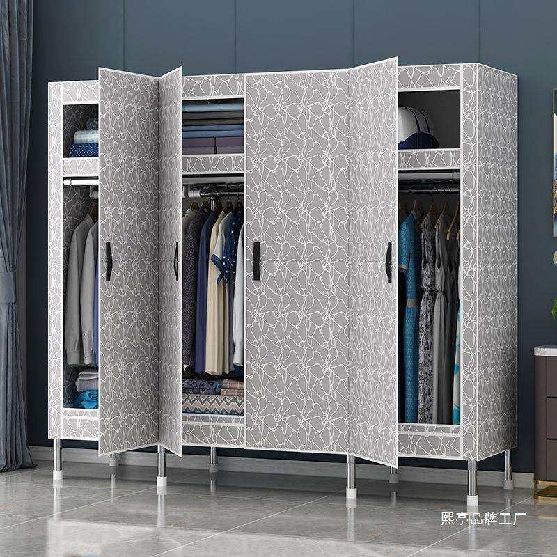 钢架简易衣柜家用卧室磁吸门衣柜宿舍出租房多层落地衣橱收纳柜子