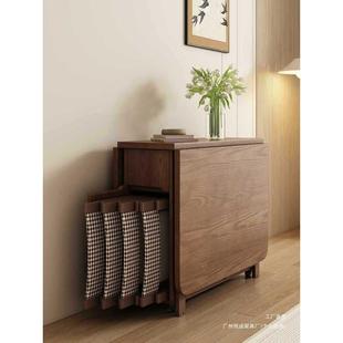 实木餐桌原木风折叠餐台长方形饭桌小户型现代简约可移动岩板餐桌