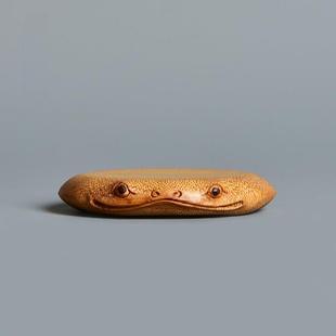 竹根雕金蟾小托手把件竹盖置茶宠摆件竹茶托杯托壶托茶宠茶玩艺