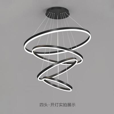 现代简约led餐厅吊灯圆环状灯具复式中空楼梯跃层大厅圆圈客厅灯
