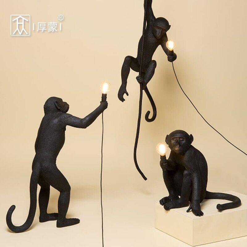 北欧工业风猴子麻绳壁灯