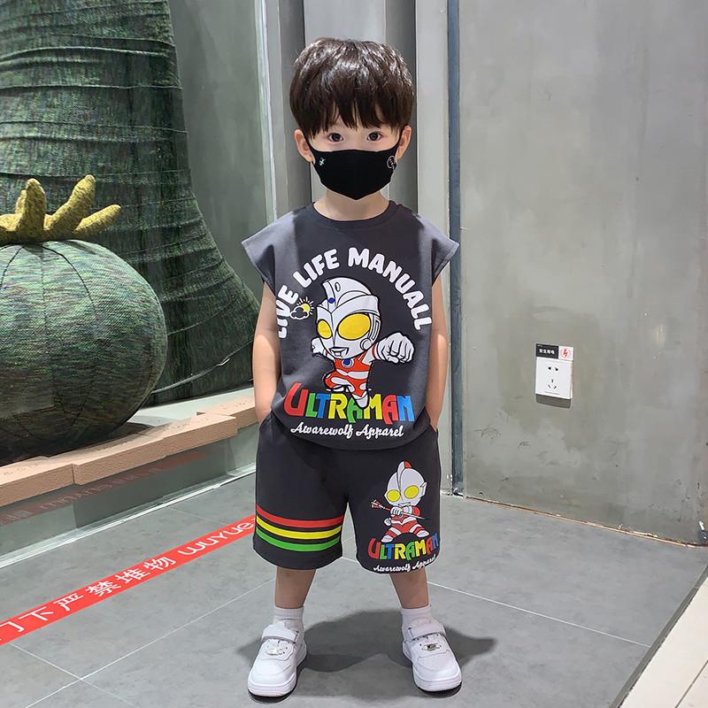 奥特曼衣服男童背心夏装套装宝宝夏季薄款运动服洋气儿童无袖童装