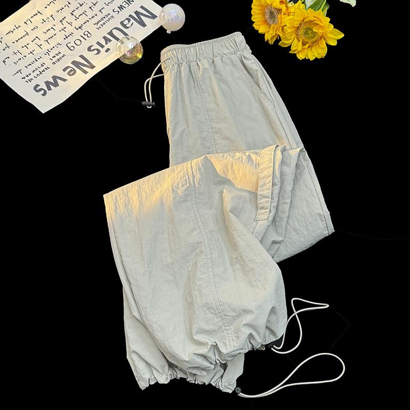 多巴胺穿搭紫色速干伞兵裤子女童夏季抽绳束脚工装裤宽松休闲裤