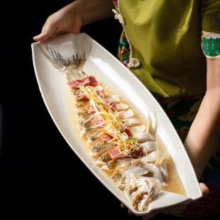 大号鱼长盘条鱼长江盘白鲥鱼盘子翘嘴白条专用特BFI色蒸鱼酒店长