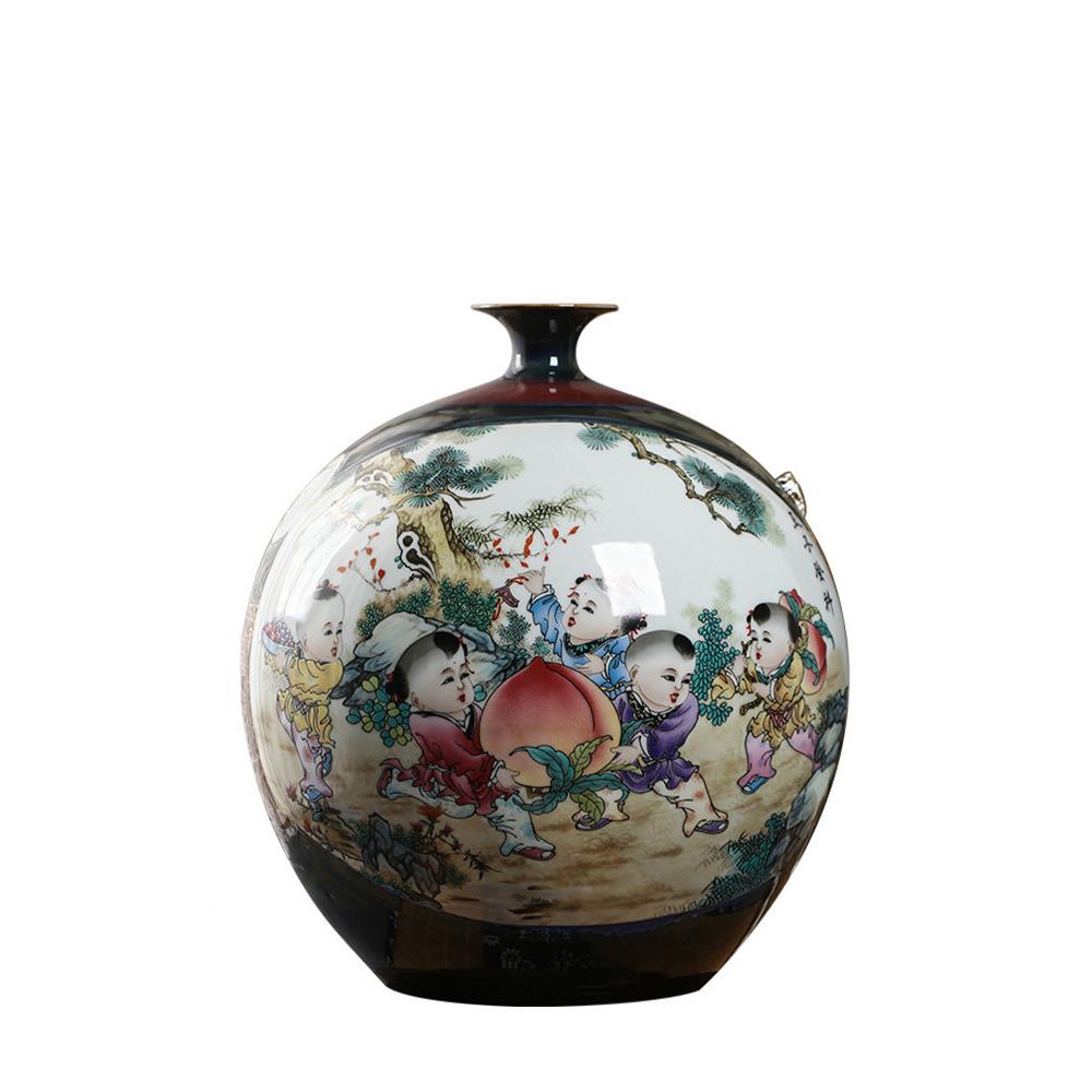 景德居镇陶器厅五子客登科摆件插花瓷彷古家装饰rrwe1品花瓶