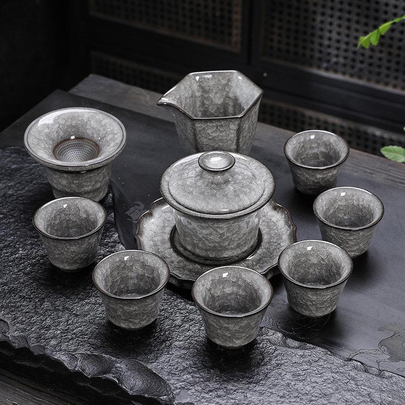 功夫茶泡茶茶壶套客厅家用冰花开片具办公室陶装黑冰茶具瓷盖碗杯