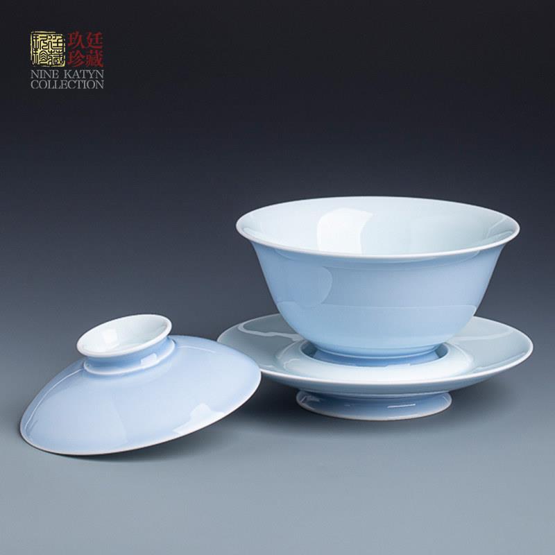 纯手JT20127工三才碗盖茶高杯大号景德镇陶瓷功夫茶具泡瓷茶碗单