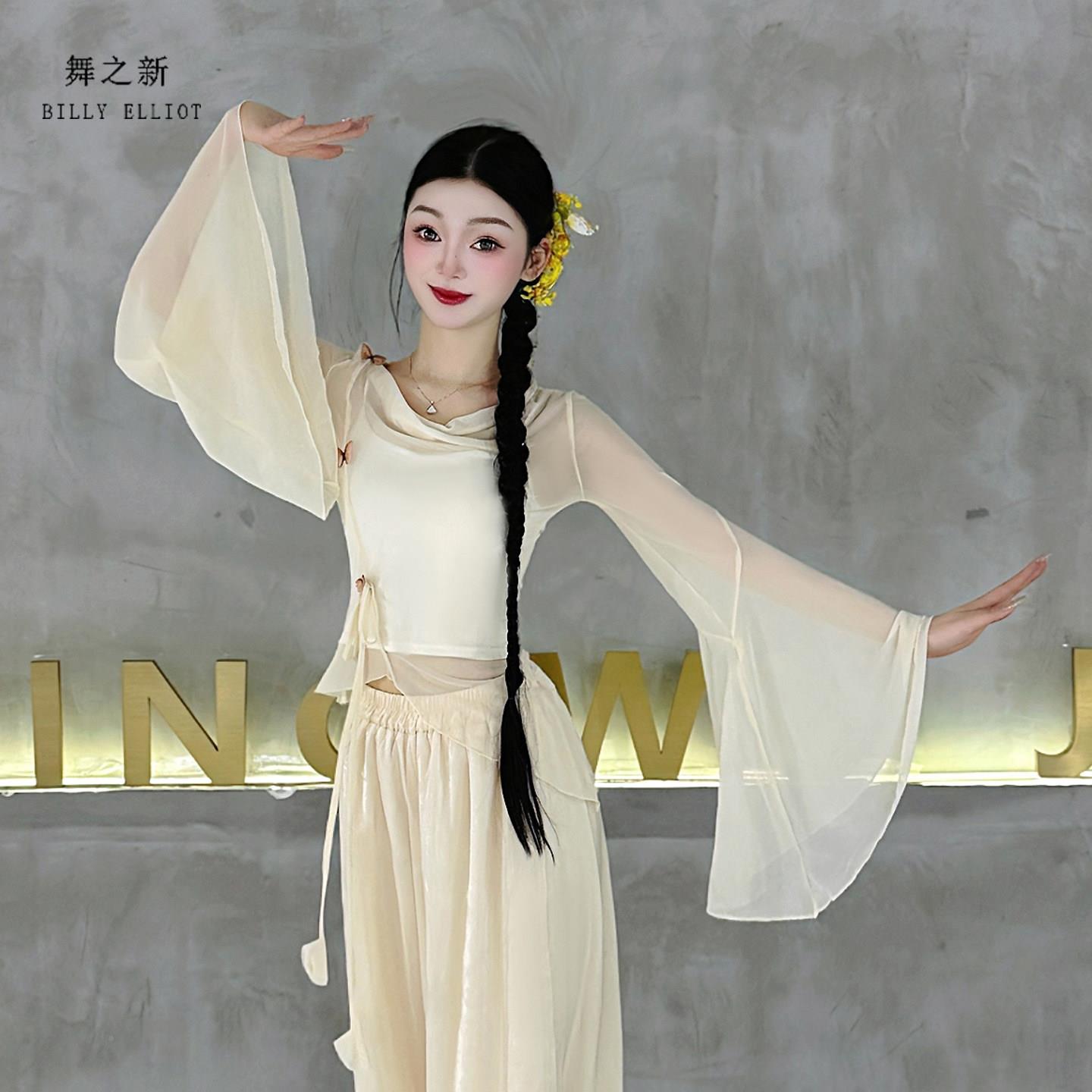 古典舞纱衣中仙蹈气飘飘演出服长袖纱舞上衣女款新网款国舞练功服