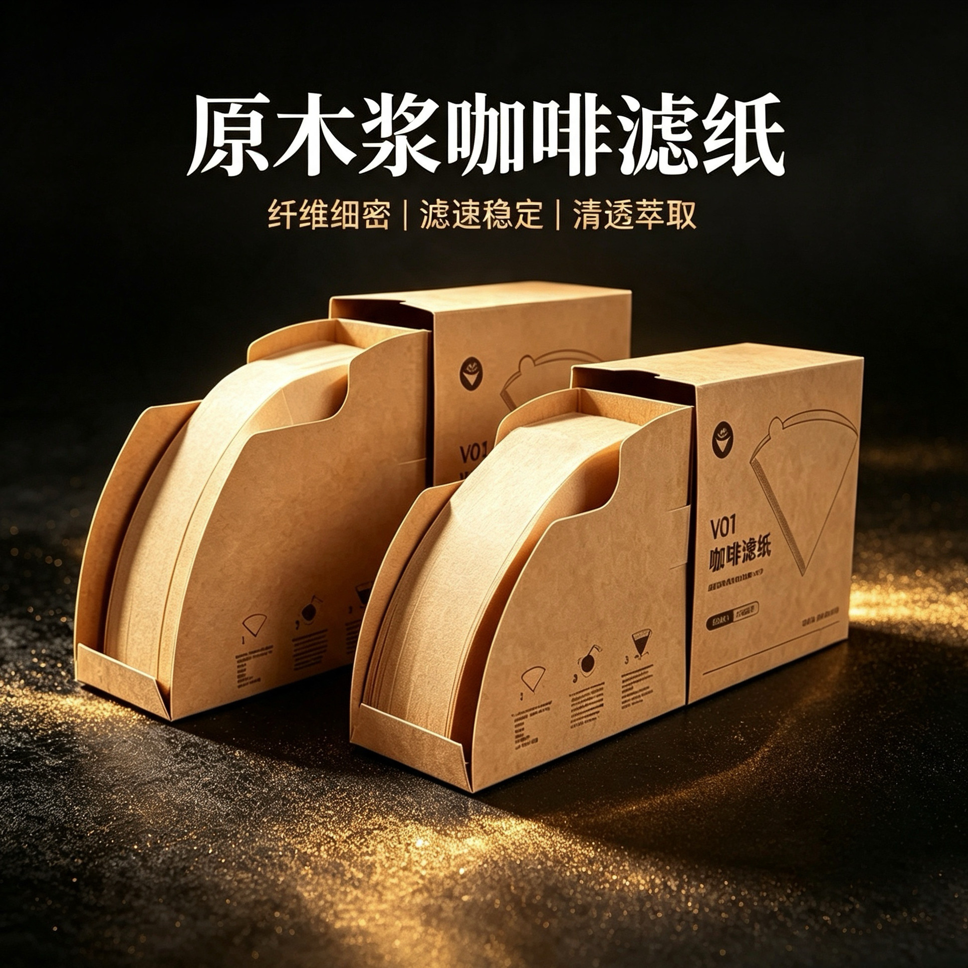 咖啡滤纸滴漏式手冲咖啡过滤纸100张原木色V60无漂白滴漏袋过滤网