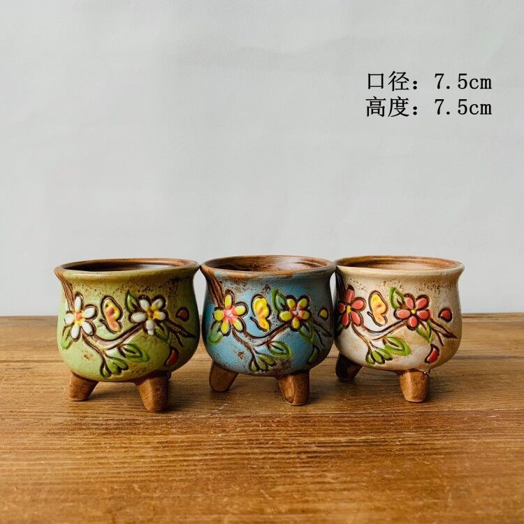 供应韩式多肉花盆 手绘小苗多肉植物花盆 田园风花盆陶瓷0508