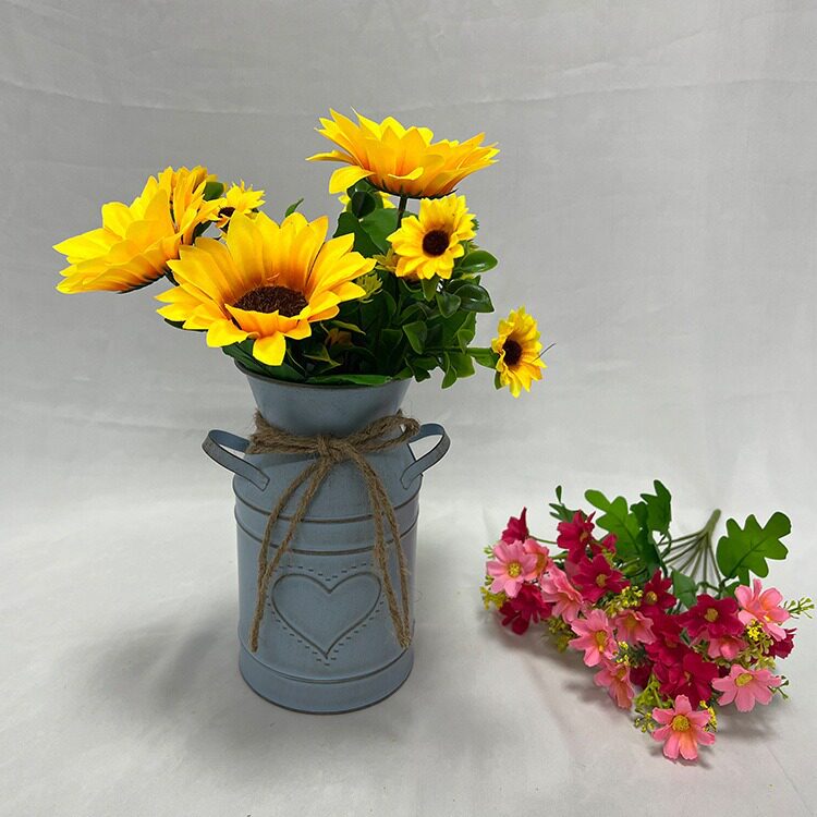 铁皮做旧奶壶插花桶田园复古花瓶美式铁艺花卉美式复古花盆植物
