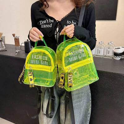 夏季透明双肩包潮流百搭2024韩版时尚果冻字母手提包沙滩休闲女包