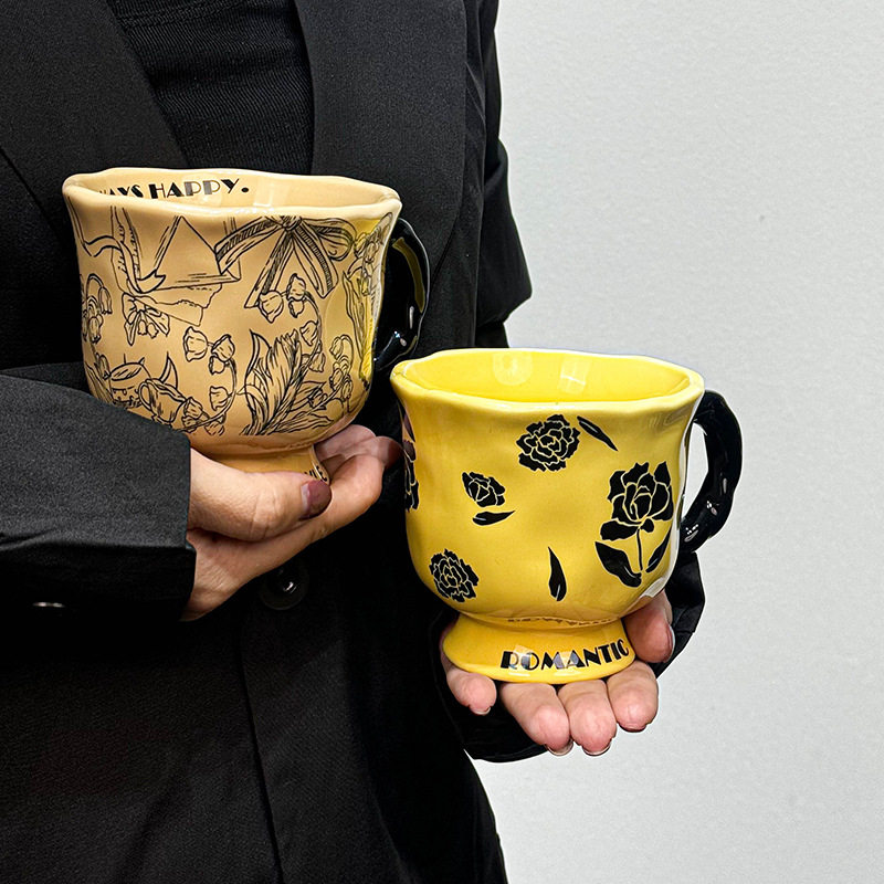 中式古风马克杯古典陶瓷杯子情侣水杯高颜值咖啡杯女精致伴手礼