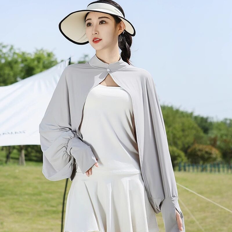 女夏季骑车开车防晒遮阳罩衫斗篷透气宽松长袖冰丝薄袖套披肩一体