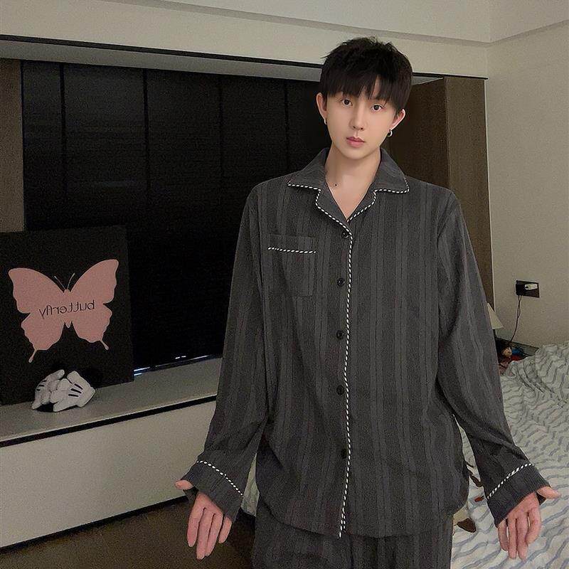 【蓄热锁温】德绒睡衣男款秋冬款简约男士长袖薄绒家居服套装冬款