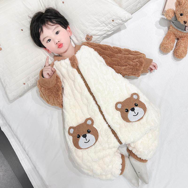 儿童连体睡衣秋冬款珊瑚绒加厚婴儿宝宝防踢被冬季法兰绒男童睡袋