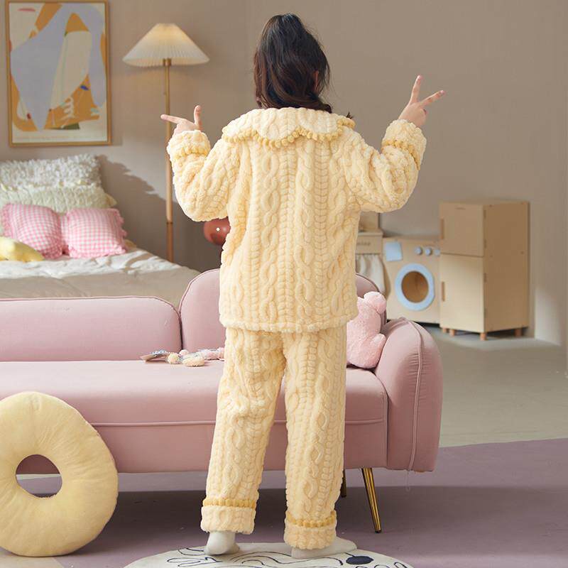 女童睡衣秋冬季2024新款珊瑚绒加绒儿童女孩法兰绒大童公主家居服