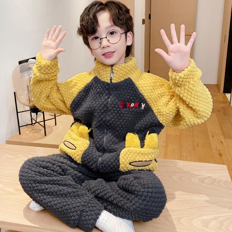 儿童睡衣秋冬法兰绒加绒加厚蜘蛛侠男童中大童家居服套装2025新款