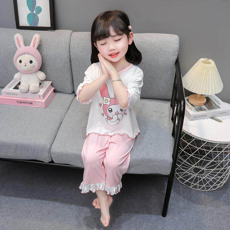 女童睡衣夏季薄款冰丝莫代尔女孩空调服公主风宝宝套装儿童家居服