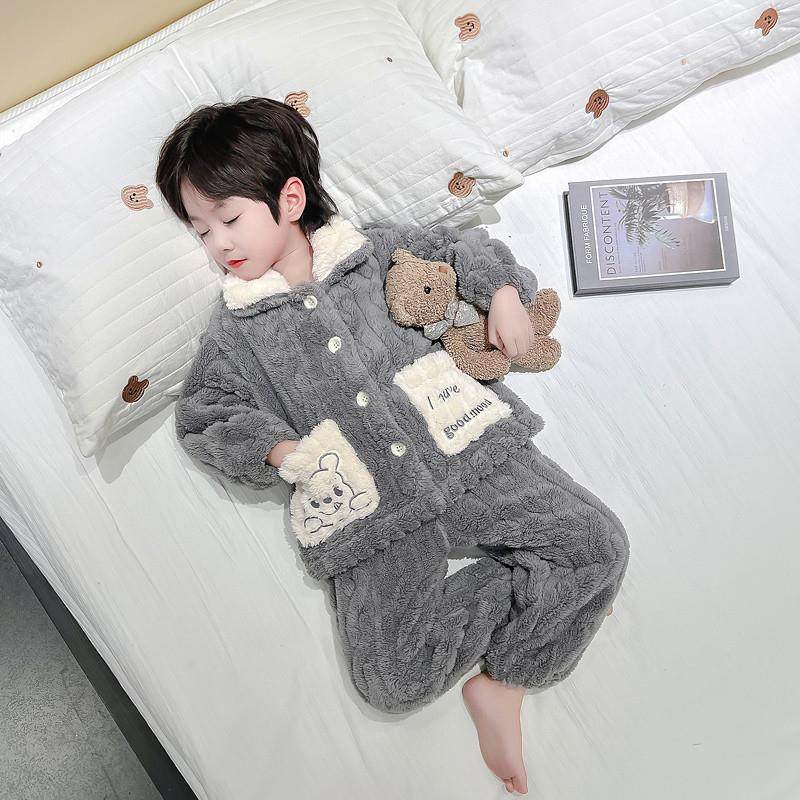 男童睡衣秋冬季法兰绒加厚珊瑚绒2025新款儿童家居服套装宝宝男孩