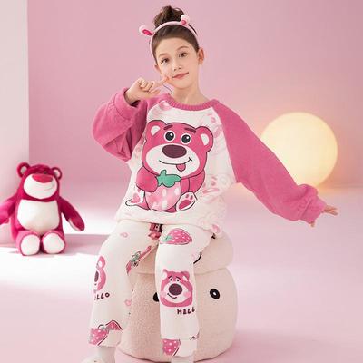 儿童法兰绒睡衣女童加厚秋冬装中大童卡通宝宝珊瑚绒家居服套装