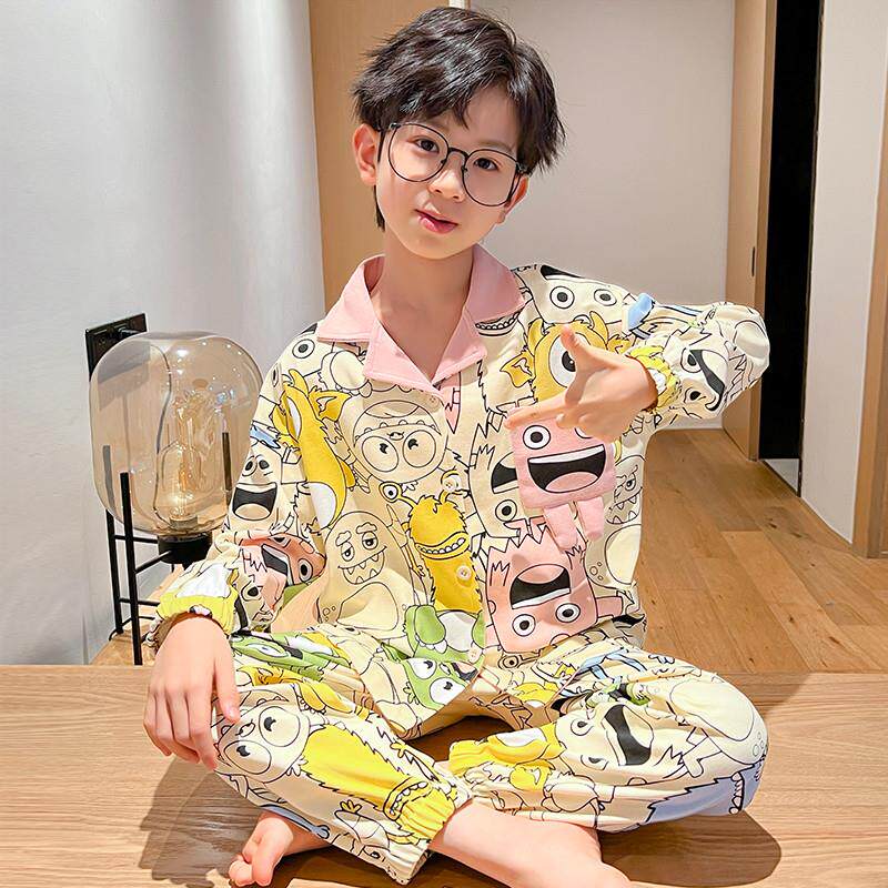 2025春季新款男孩子睡衣卡通儿童纯棉长袖套装男童春秋开衫家居服