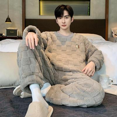 2025新款珊瑚绒睡衣男士秋冬季加绒加厚冬天青少年男生家居服套装