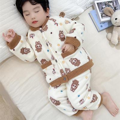 男童三层夹棉睡衣冬季儿童加厚法兰绒保暖家居服套装宝宝超厚衣服