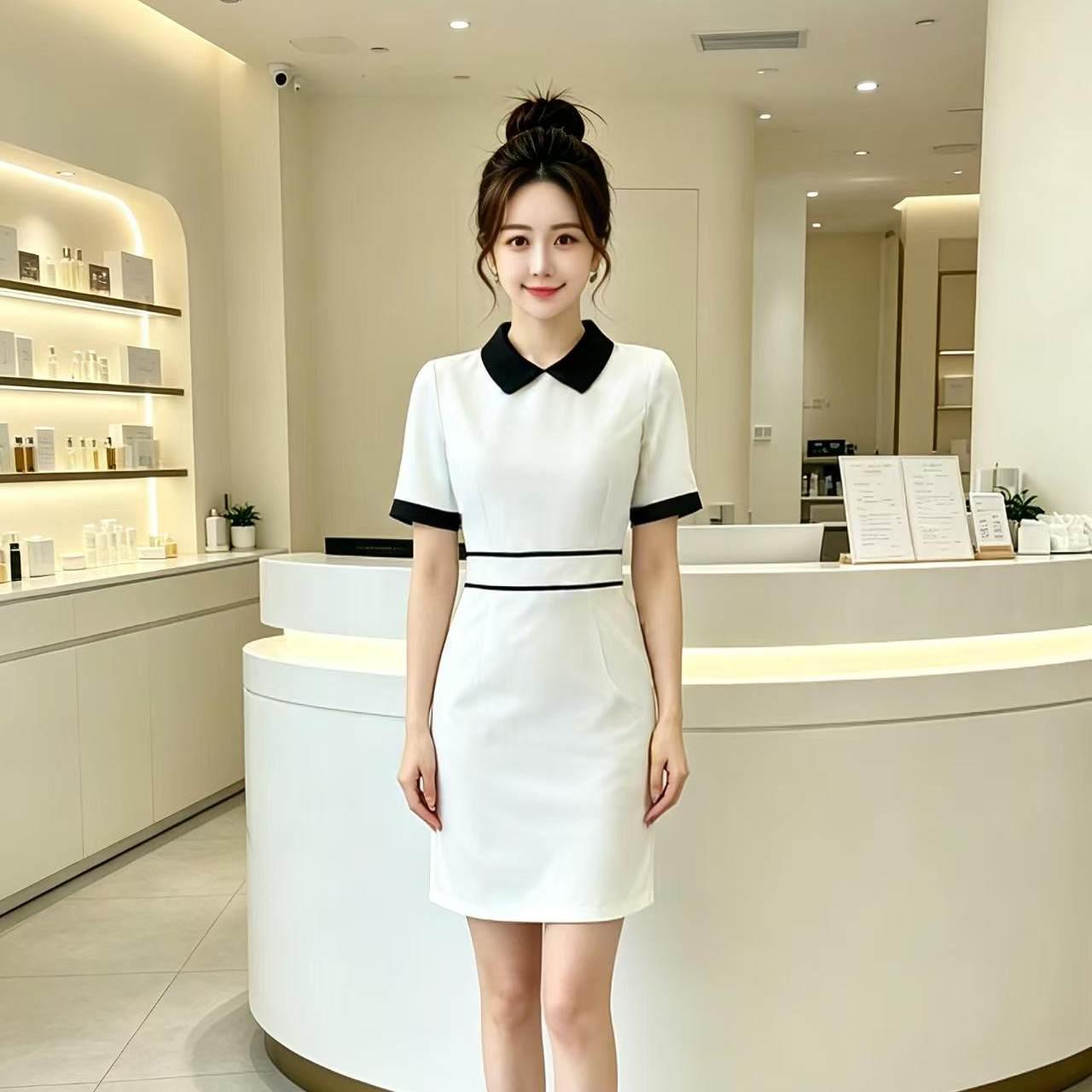 美容师美容院工作服女高端技师足疗美业养生馆前台SPA职业连衣裙