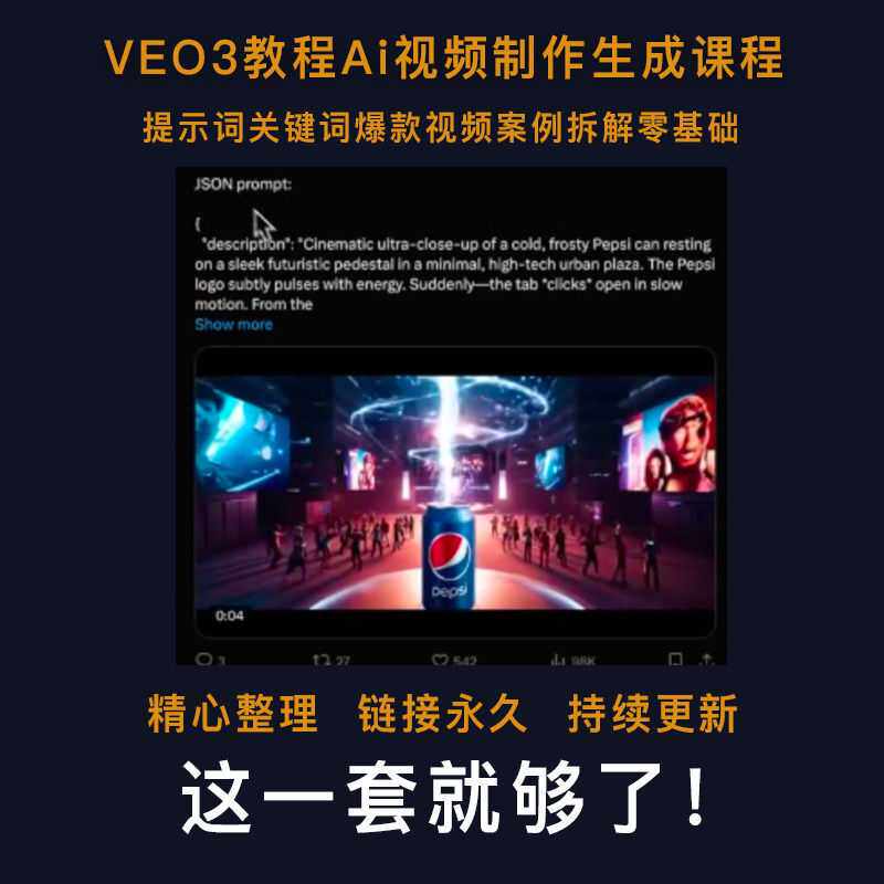 VEO3教程AI视频制作生成课程VEO3零基础提示词关键词AI视