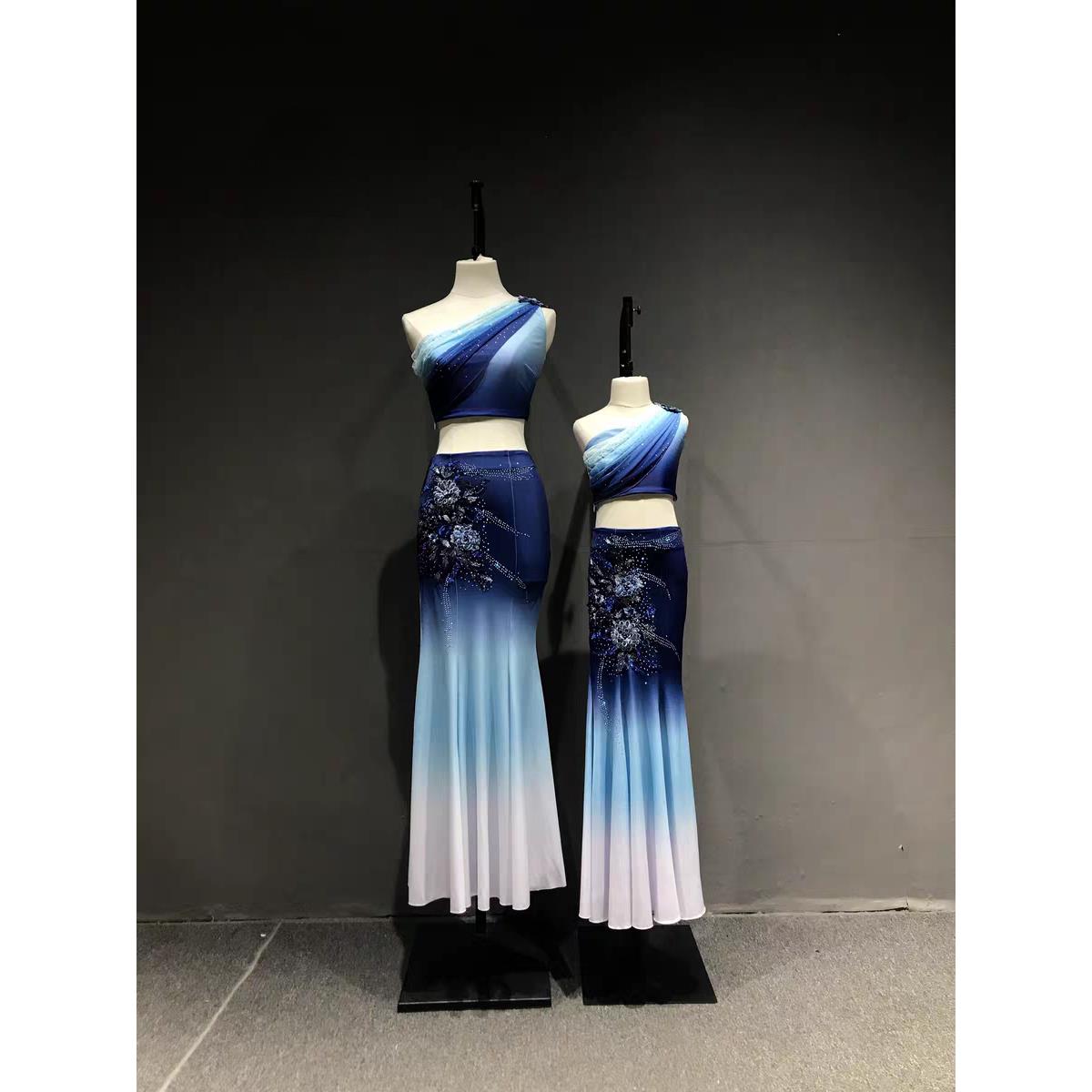 傣族舞蹈演出服艺考服装表演服女傣族孔雀舞蹈裙练功裙鱼尾半身裙