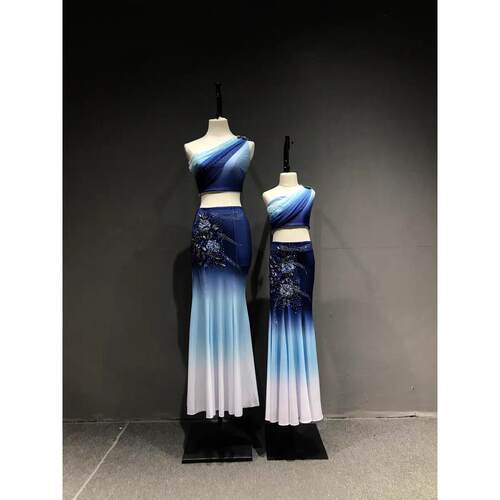 傣族舞蹈演出服艺考服装表演服女傣族孔雀舞蹈裙练功裙鱼尾半身裙
