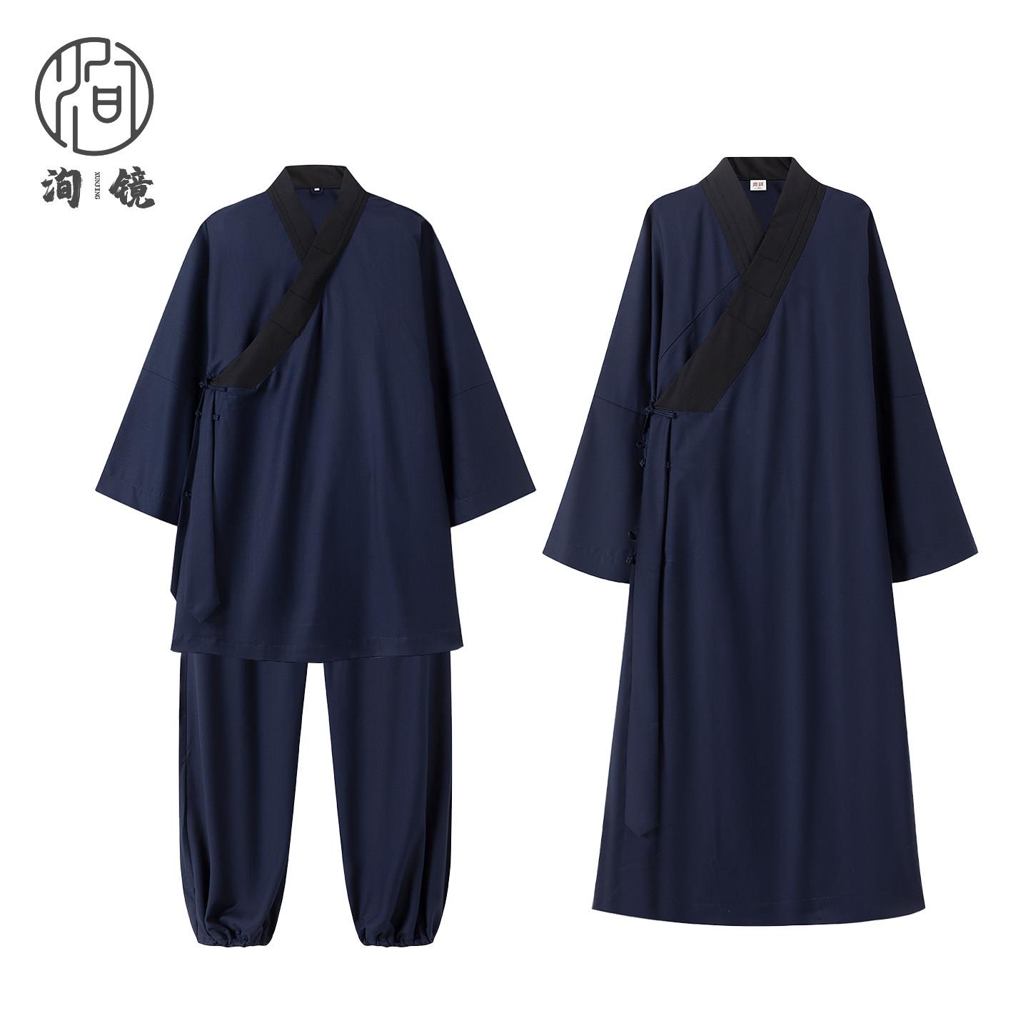 春夏秋冬季黑领道袍三清领道服男女款哔叽道士服装斜襟短袍太极服