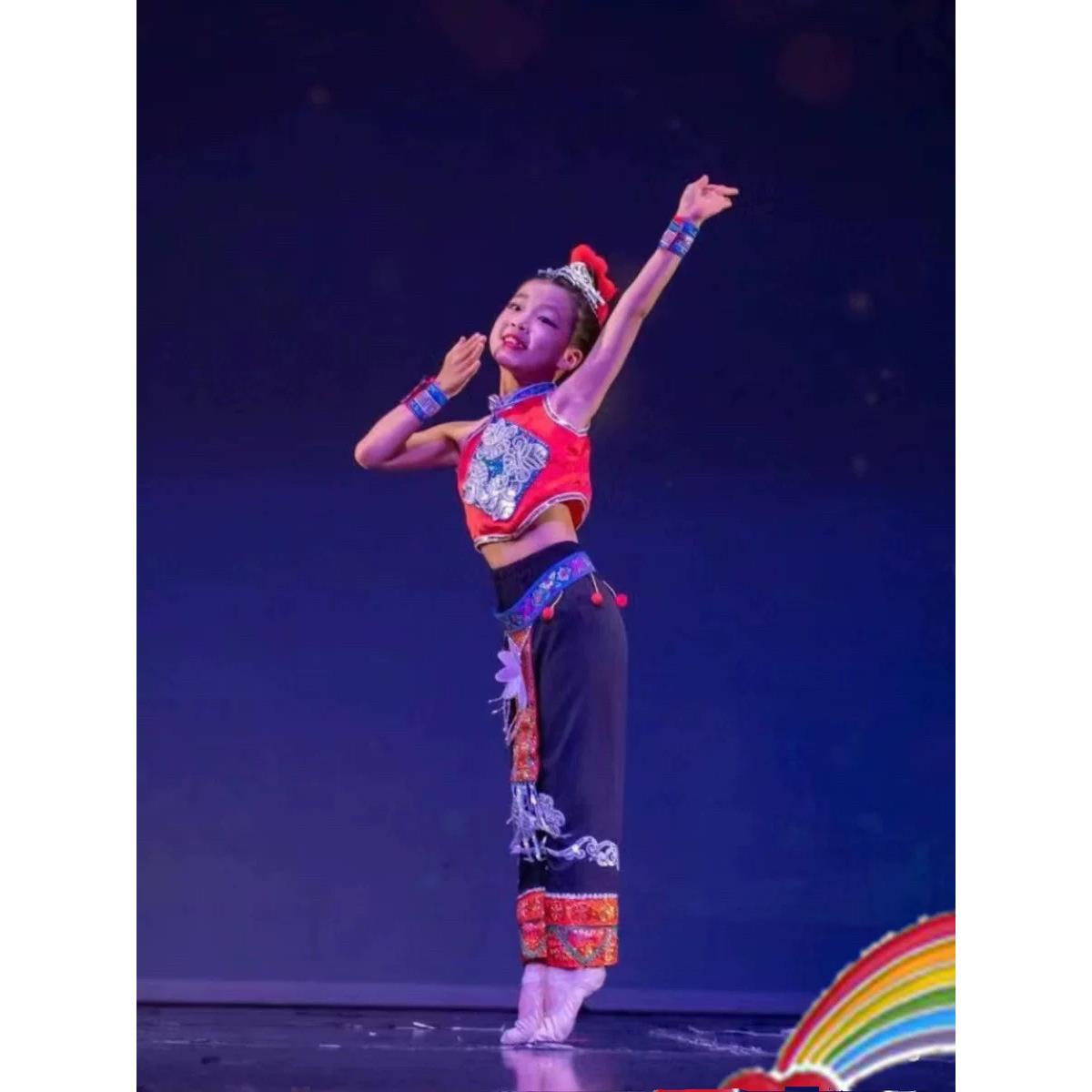 儿童彝族妞舞蹈荞麦花开表演服演出服少数民族舞服云南风情女考级
