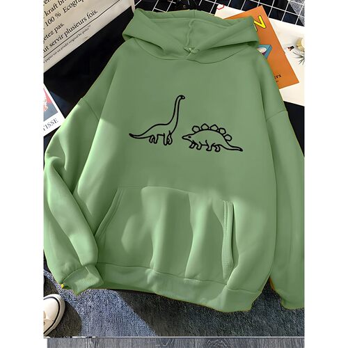 Dinosaur print long sleeved loose hoodie恐龙印花长袖宽松卫衣