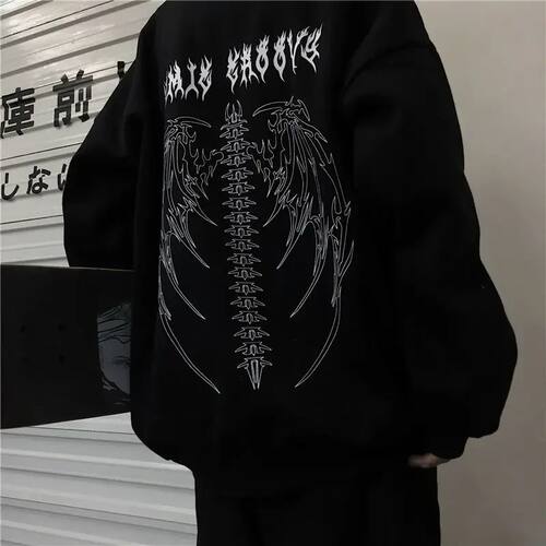 Retro printed round neck long sleeved sweatshirt复古长袖卫衣