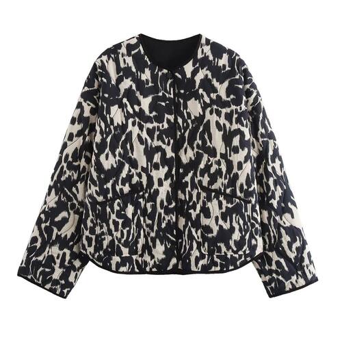 Leopard print long sleeved cotton jacket women豹纹长袖外套女
