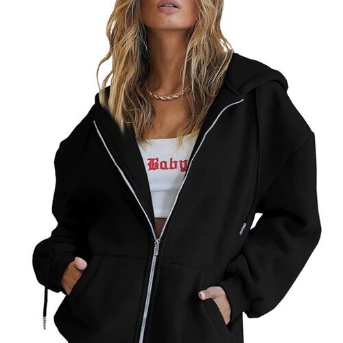 抽绳连帽衫开衫外套女Drawstring zipper hoodie cardigan jacket