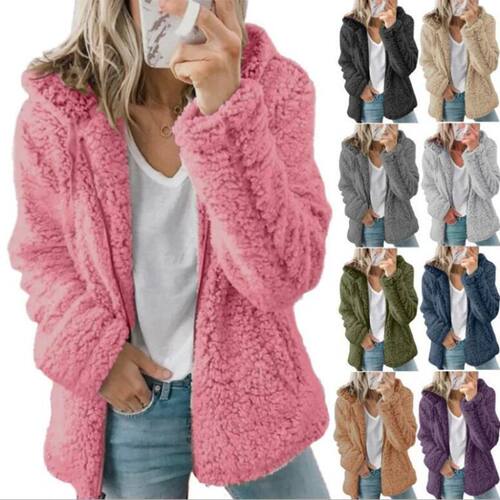 Hooded top solid color long sleeved jacket连帽上衣长袖外套女