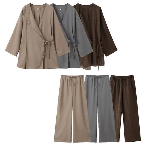 Tie rope jacket wide leg pants two-piece set外套阔腿裤两件套